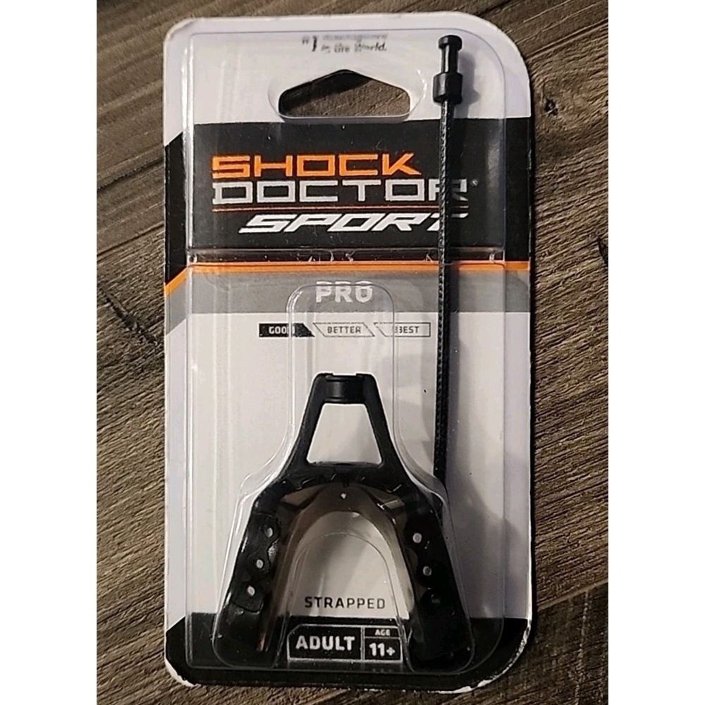 Shock Doctor Sport Pro Strapped Mouth Guard  Adult  Age 11 +  Black Football
